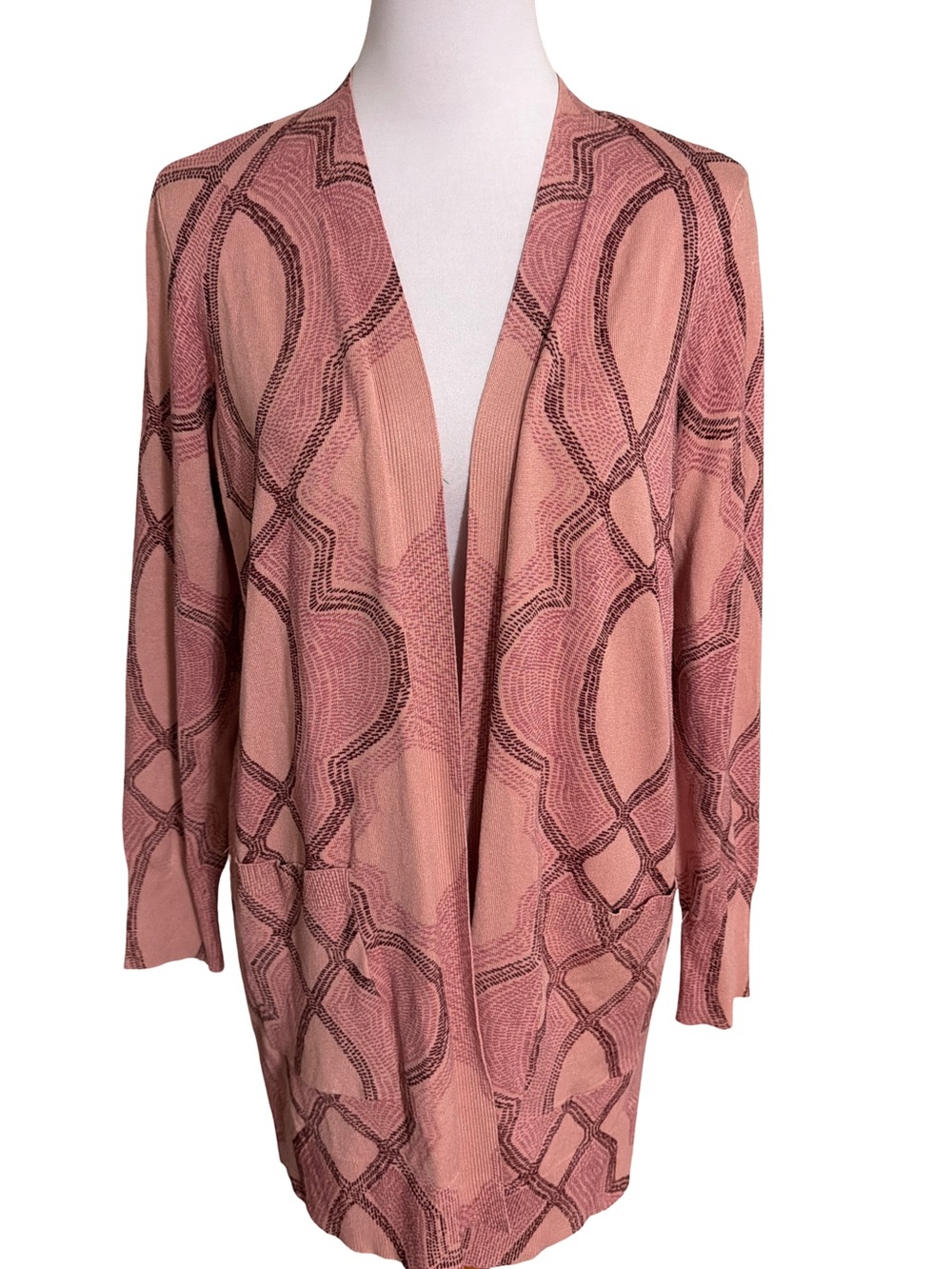Chico's Pink Patterned Cardigan Large